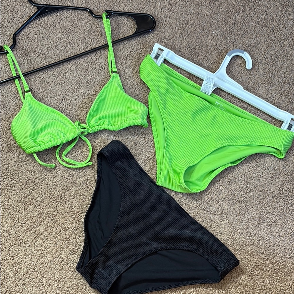 aerie Neon Green and Black Bikini Set